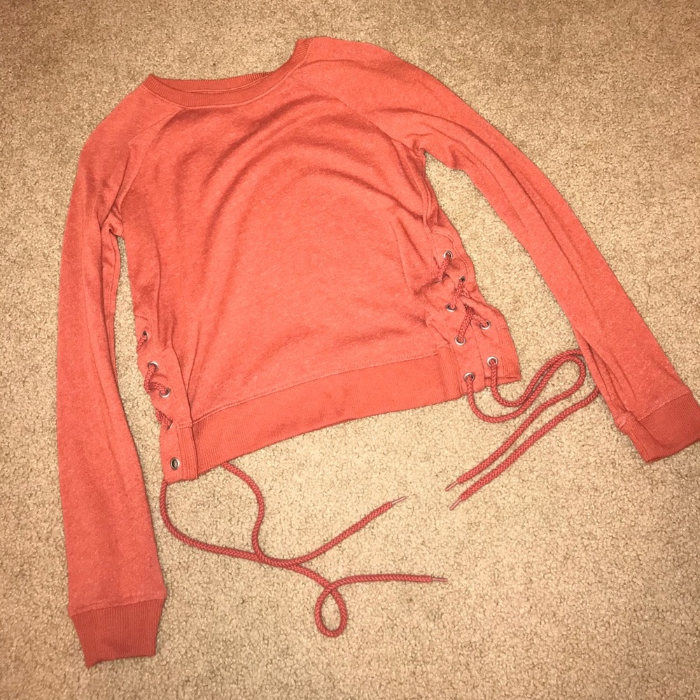 burnt orange lace up string side hoodie